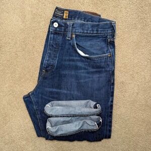 J.Crew Selvedge Jeans Mens 35/34 (35/33.25) Blue Slim Straight Denim Button Fly
